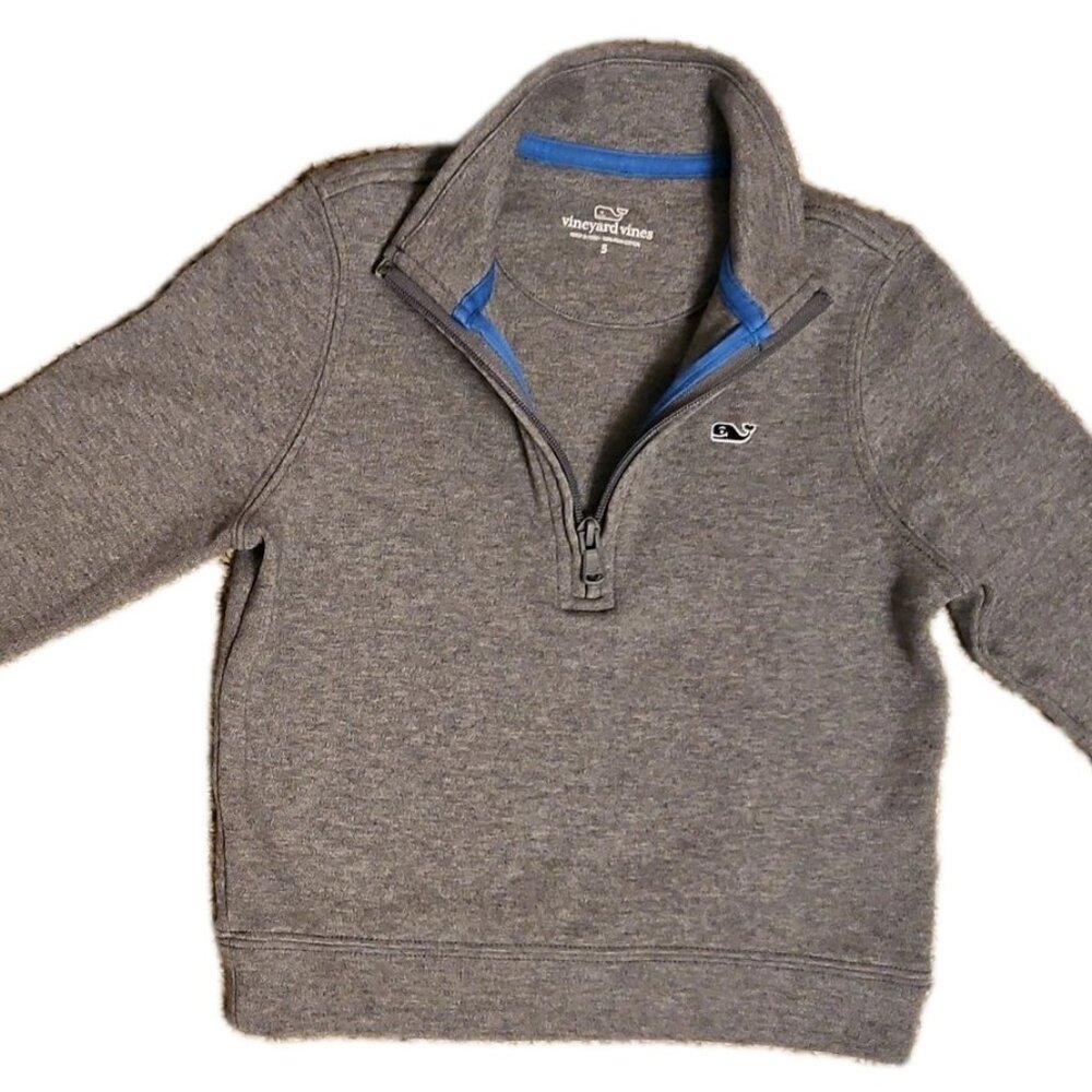 Vineyard Vines Whale Quarter Zip Pullover Sweatshirt 100% Pima Cotton Gray, Sz 5 - Picture 3 of 7